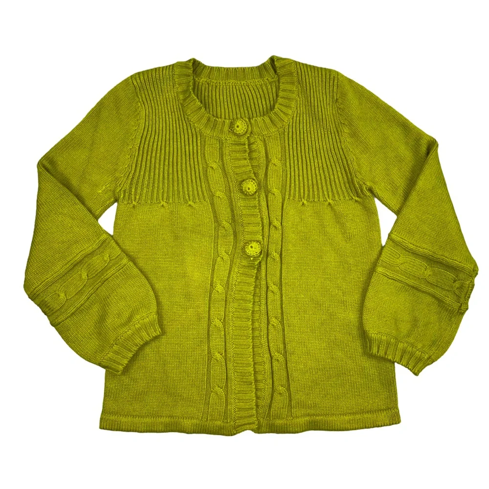 Chartreuse Knit Cardigan Sweater Small Green - Picture 1 of 16